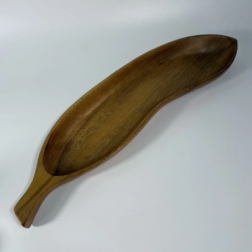 Vintage MCM Serving Fruit Tray Bowl Taverneau Wood Banana Philippines